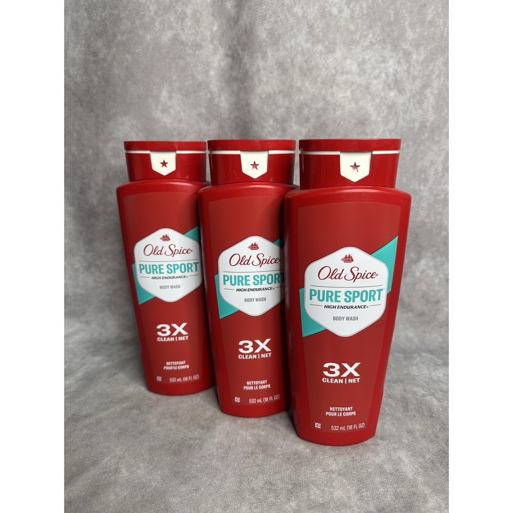 Old Spice Pure Sport High Endurance Body Wash 18 Fl Oz Lot Of 3 Men's
